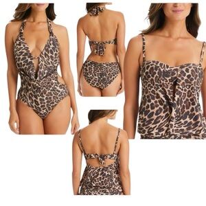 (2 ) Bar III Beach Cheetah Cowlneck One Piece & Cheetah Tankini Swim XS NWT